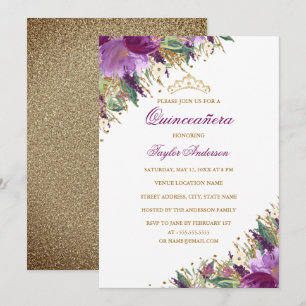 Tiara Sparkle Amethyst Lila Floral Quinceanera Einladung