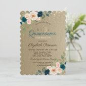 Tiara, String Lights Blume Kraft Quinceañera Einladung (Stehend Vorderseite)