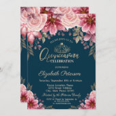 Tiara, String Lights Blume Navy Blue Quinceañera Einladung (Vorne/Hinten)