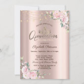 Tiara, String Lights Blume Rose Quinceañera Einladung (Vorderseite)