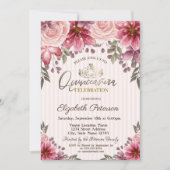 Tiara, String Lights Blume Striped Quinceañera Einladung (Vorderseite)