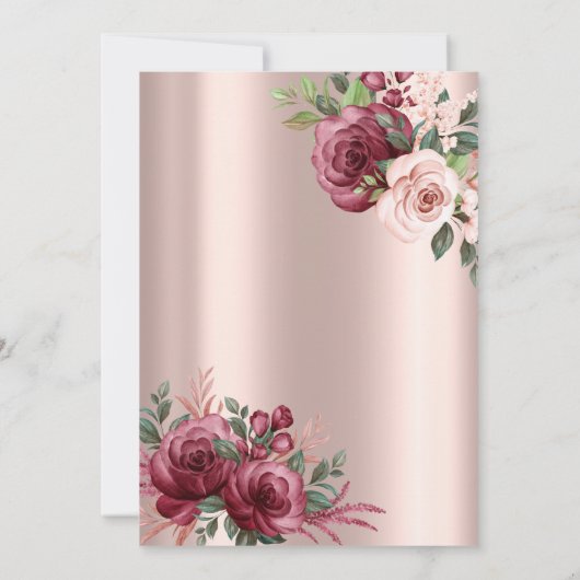 Tiara, String Lights Burgundy Rose Quinceañera Einladung (Rückseite)