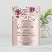 Tiara, String Lights, rosa Blume Quinceañera Einladung (Stehend Vorderseite)