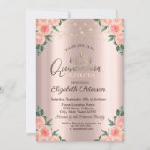 Tiara, String Lights Rose Quinceañera Einladung (Vorderseite)