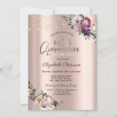 Tiara, String Lights Tropical Blume Quinceañera Einladung (Vorderseite)