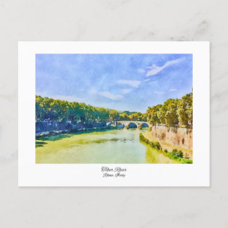 Tiber River Rome, Italien Aquarellmalerei Postkarte