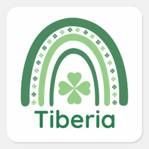 Tiberia Name Clover Boho Rainbow Quadratischer Aufkleber