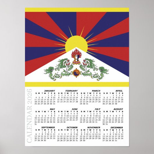 Tibet 2026 Calendar, Large, Tibetan Flag Poster (Vorne)