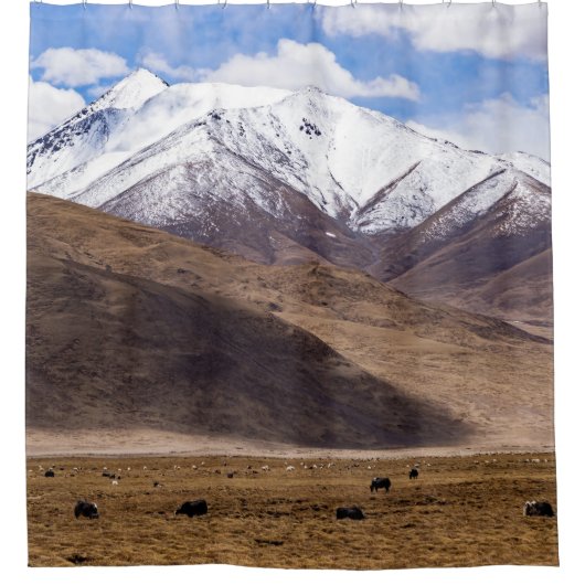 Tibet - Berglandschaft mit Yaks Duschvorhang (Vorderseite)