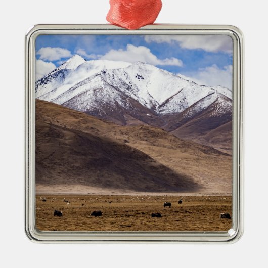 Tibet - Berglandschaft mit Yaks Ornament Aus Metall (Vorne)
