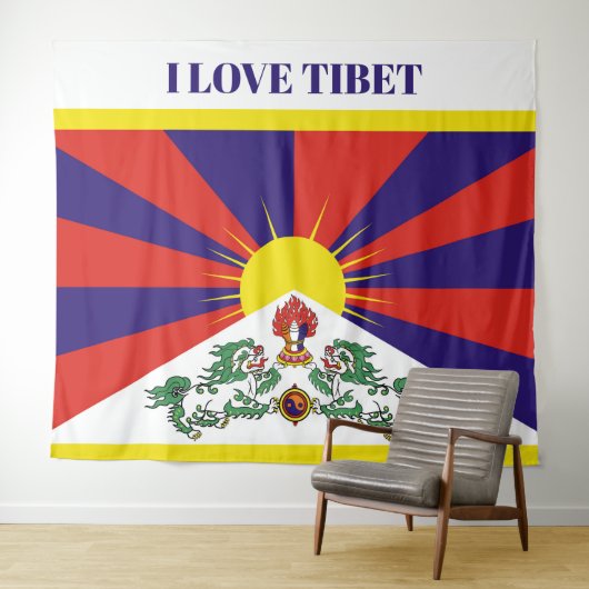 Tibet-Fahne - Snow-Lion-Flagge Wandteppich (Beispiel (Horizontal))