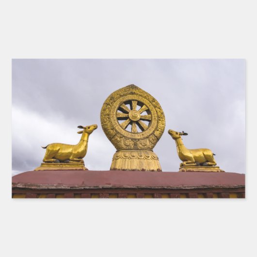 Tibet, Lhasa - Dharma-Rad im Jokhang-Tempel Rechteckiger Aufkleber (Vorderseite)