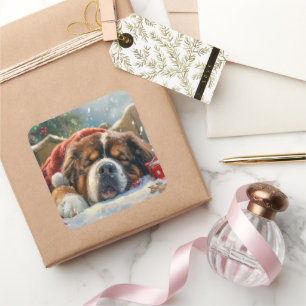 Tibet-Mastiff-Hund Weihnachtsfestlich Quadratischer Aufkleber