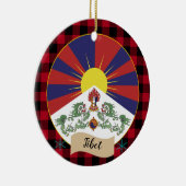 Tibet, Roter Büffel kariert und tibetische Flagge Keramik Ornament (Rechts)