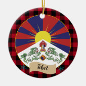 Tibet, Roter Büffel kariert und tibetische Flagge Keramik Ornament (Vorne)