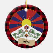 Tibet, Roter Büffel kariert und tibetische Flagge Keramik Ornament (Hinten)