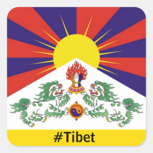 Tibet, Schneeläonen, tibetische Flagge - Der Hima Quadratischer Aufkleber