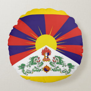 Tibet, Snow Lions, Flagge - Der Himalaya Rundes Kissen