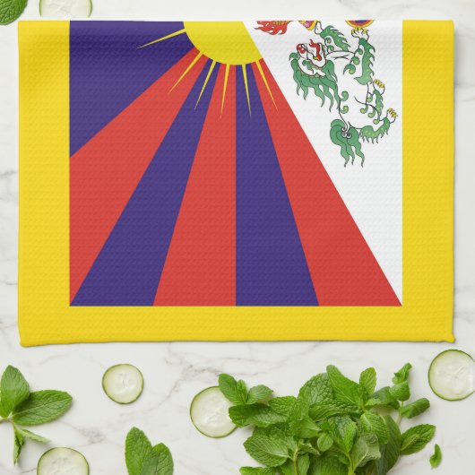 Tibet, Snow Lions, tibetische Flagge - Der Himalay Geschirrtuch (Gefaltet)