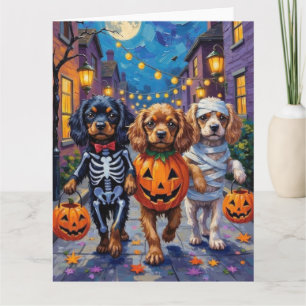 Tibet-Spaniel-Hunde in Halloween-Kostümen Karte