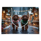 Tibet Spaniel Hunde Weihnachten Schnee Urlaub Große Geschenktüte (Vorderseite)