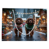 Tibet Spaniel Hunde Weihnachten Schnee Urlaub Große Geschenktüte (Rückseite)