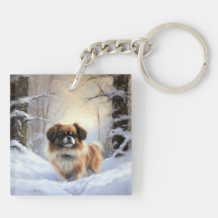 Tibet-Spaniel Lass es schneien Weihnachten Schlüsselanhänger
