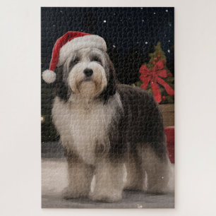 Tibet-Terrier-Hund im Schnee Weihnachten Puzzle