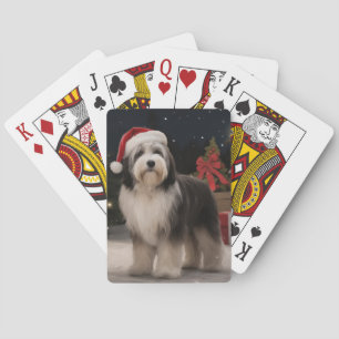 Tibet-Terrier-Hund im Schnee Weihnachten  Spielkarten
