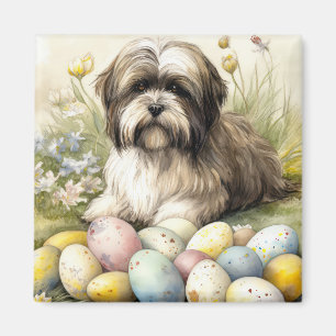 Tibet-Terrier-Hund mit Ostereiern Feiertag Magnet