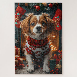Tibet-Terrier-Hund mit Weihnachtsgeschenken am Kam Puzzle