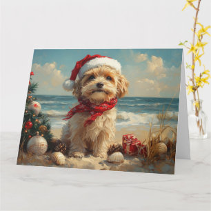 Tibet-Terrier Hund Weihnachten Vintage Strand Karte