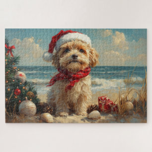 Tibet Terrier Hund Weihnachten Vintage Strand Puzzle