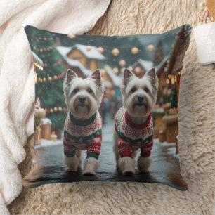 Tibet-Terrier-Hunde Weihnachten Schnee Urlaub Kissen