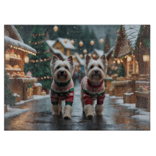 Tibet Terrier Hunde Weihnachten Schnee Urlaub Schneidebrett