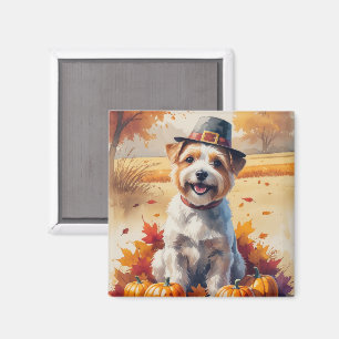 Tibet Terrier im Herbstlaub Erntedank Kunst Magnet