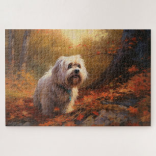 Tibet Terrier im Herbstlaub Fall Inspiriert Puzzle
