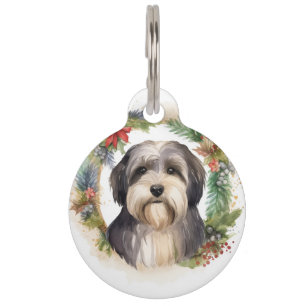 Tibet Terrier Weihnachtskranz Festlicher Hund Haustiermarke