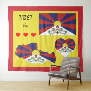 Tibet und tibetische Flagge Tapisserie / Himalaya  Wandteppich