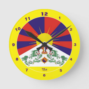 Tibetan Flag & Time Clock /Himalayas Snow Lions Runde Wanduhr