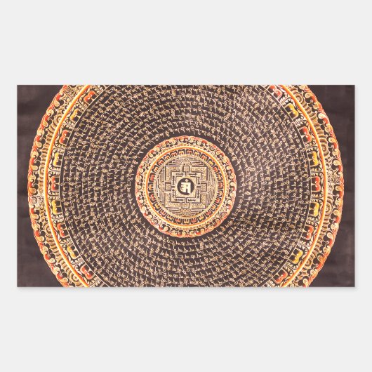 Tibetan Mandala Art (Gold & Schwarz) Rechteckiger Aufkleber (Vorderseite)