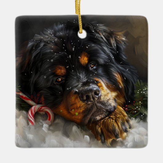 Tibetan Mastiff Dog Weihnachtsfest Keramikornament (Vorderseite)