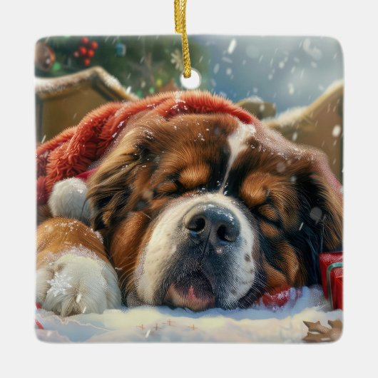 Tibetan Mastiff Dog Weihnachtsfest Keramikornament (Vorderseite)