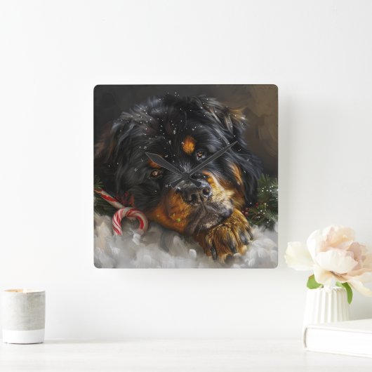 Tibetan Mastiff Dog Weihnachtsfest Quadratische Wanduhr (Zuhause)