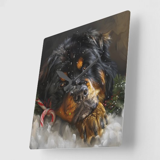 Tibetan Mastiff Dog Weihnachtsfest Quadratische Wanduhr (Winkel)