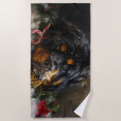 Tibetan Mastiff Dog Weihnachtsfest Strandtuch (Vorderseite)