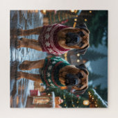Tibetan Mastiff Dogs Christmas Snow Holiday Puzzle (Horizontal)