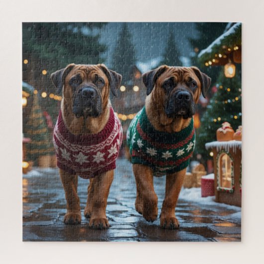 Tibetan Mastiff Dogs Christmas Snow Holiday Puzzle (Vertikal)