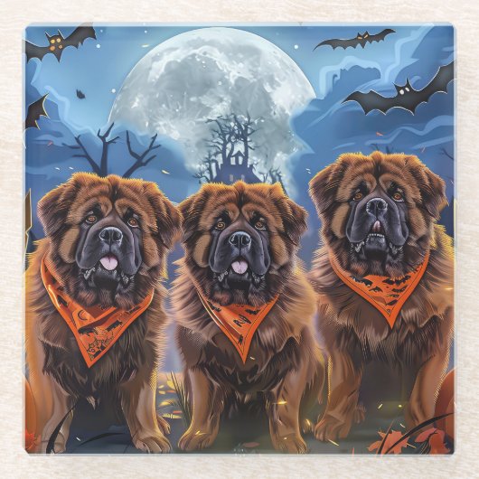 Tibetan Mastiff Halloween Spooky Glasuntersetzer (Vorderseite)