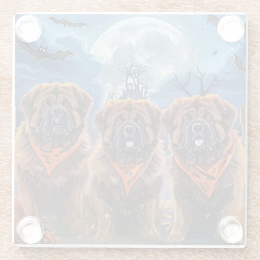 Tibetan Mastiff Halloween Spooky Glasuntersetzer (Rückseite)